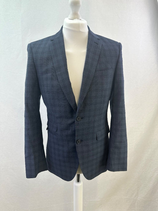 Ted Baker Elevated Grey Blue Check Suit Jacket Size 38R Excellent Condition