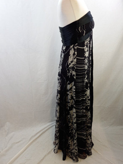 Monsoon Black & Grey Silk Panelled Strapless Maxi Dress - Size UK 14