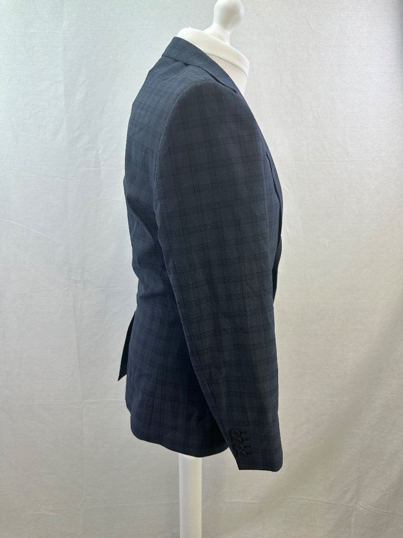 Ted Baker Elevated Grey Blue Check Suit Jacket Size 38R Excellent Condition