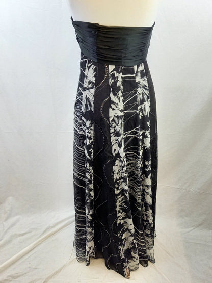 Monsoon Black & Grey Silk Panelled Strapless Maxi Dress - Size UK 14