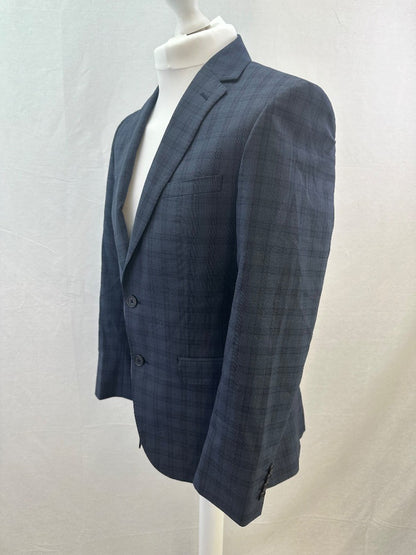 Ted Baker Elevated Grey Blue Check Suit Jacket Size 38R Excellent Condition