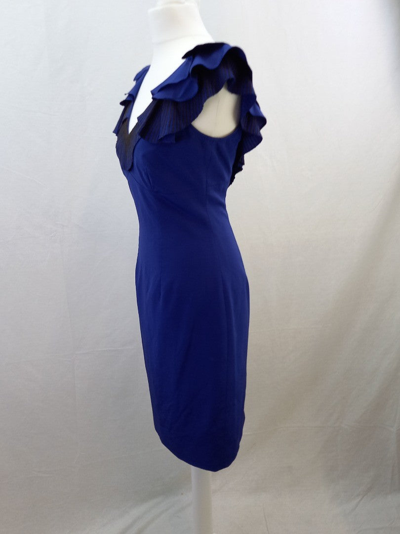 Karen Millen Royal Blue Silk Blend Dress with Chain Detailing - Size UK 8