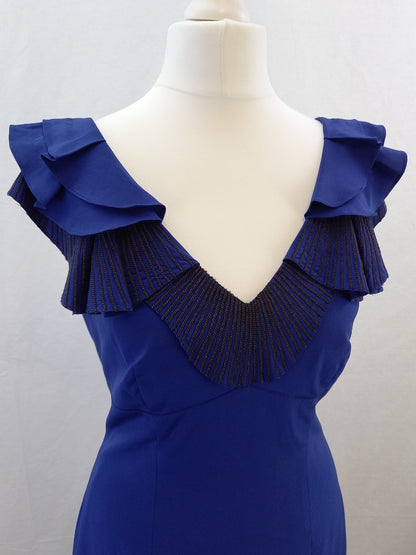 Karen Millen Royal Blue Silk Blend Dress with Chain Detailing - Size UK 8