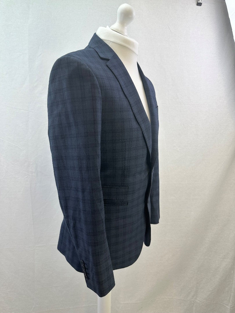 Ted Baker Elevated Grey Blue Check Suit Jacket Size 38R Excellent Condition