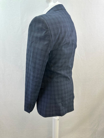 Ted Baker Elevated Grey Blue Check Suit Jacket Size 38R Excellent Condition