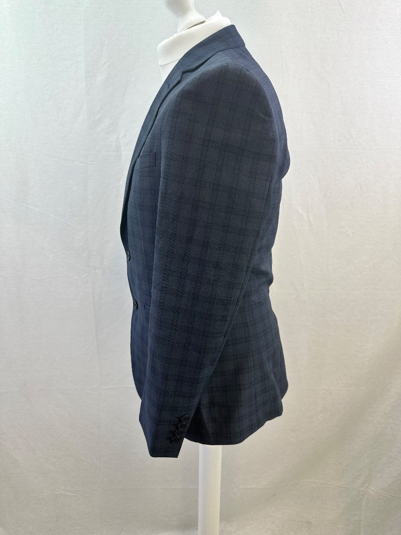 Ted Baker Elevated Grey Blue Check Suit Jacket Size 38R Excellent Condition