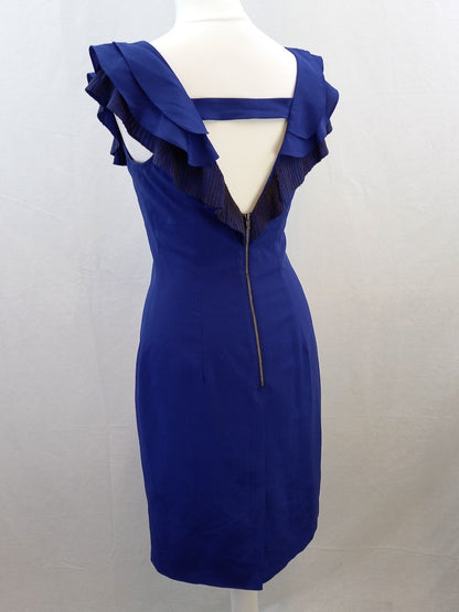 Karen Millen Royal Blue Silk Blend Dress with Chain Detailing - Size UK 8