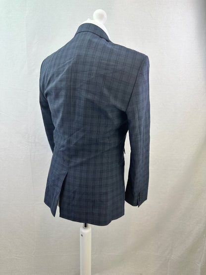 Ted Baker Elevated Grey Blue Check Suit Jacket Size 38R Excellent Condition