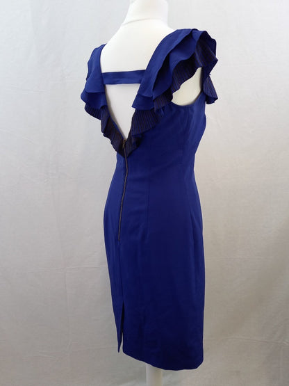 Karen Millen Royal Blue Silk Blend Dress with Chain Detailing - Size UK 8