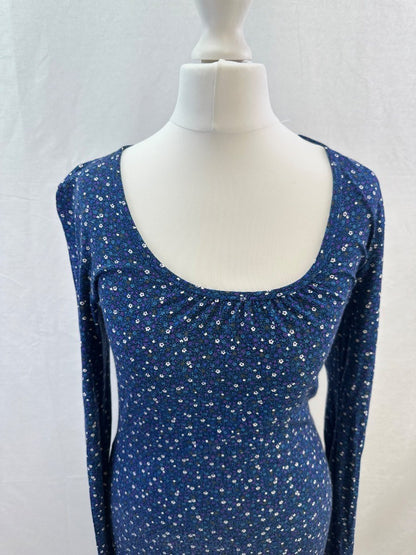 Jumping Ships Blue Stretchy Floral Dress Size 8 VGC