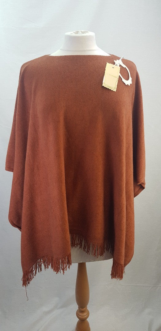 E-Woman Burnt Orange Poncho Fringe Detail Size L BNWT