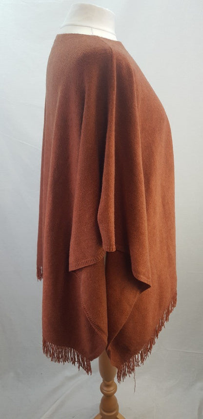 E-Woman Burnt Orange Poncho Fringe Detail Size L BNWT