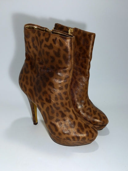 Ted Baker Boots Heeled, Women's Size 3 Faux Leather Leopard Print Ltd High Heels