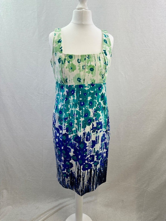 Calvin Klein Blue Green White Stretchy Dress Size 6/10 VGC