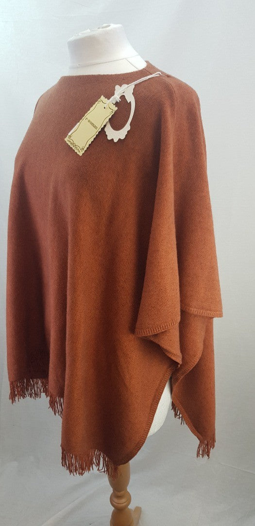 E-Woman Burnt Orange Poncho Fringe Detail Size L BNWT