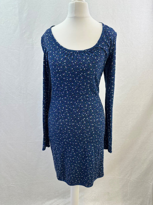 Jumping Ships Blue Stretchy Floral Dress Size 8 VGC