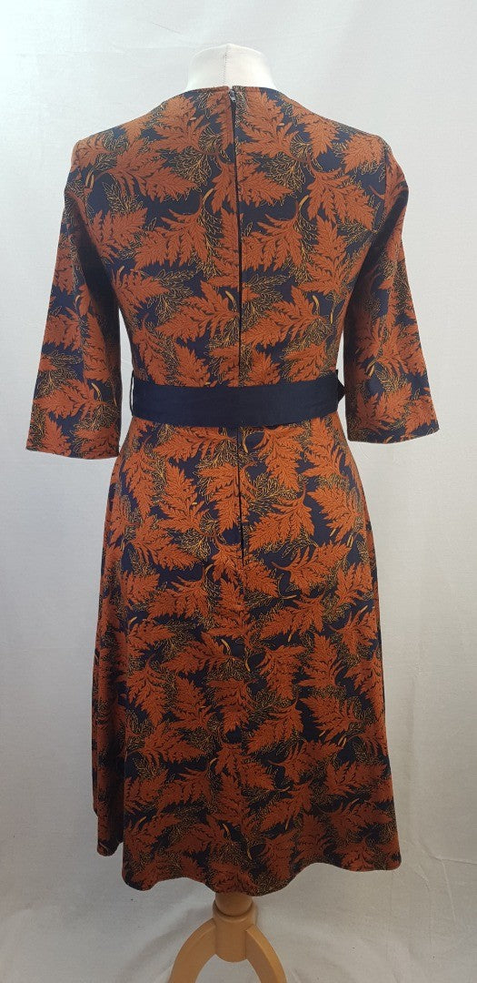 Joe Brown Navy Orange Midi Stretchy Dress Size 10 Excellent Condition