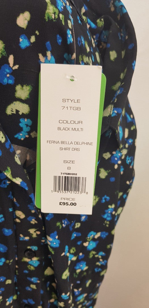 French Connection Floral Blue Green Black  Shirt Dress Size 8 BNWT