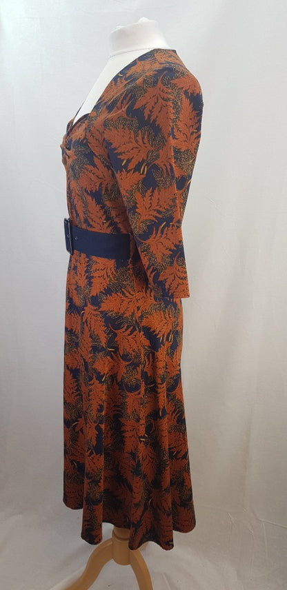 Joe Brown Navy Orange Midi Stretchy Dress Size 10 Excellent Condition