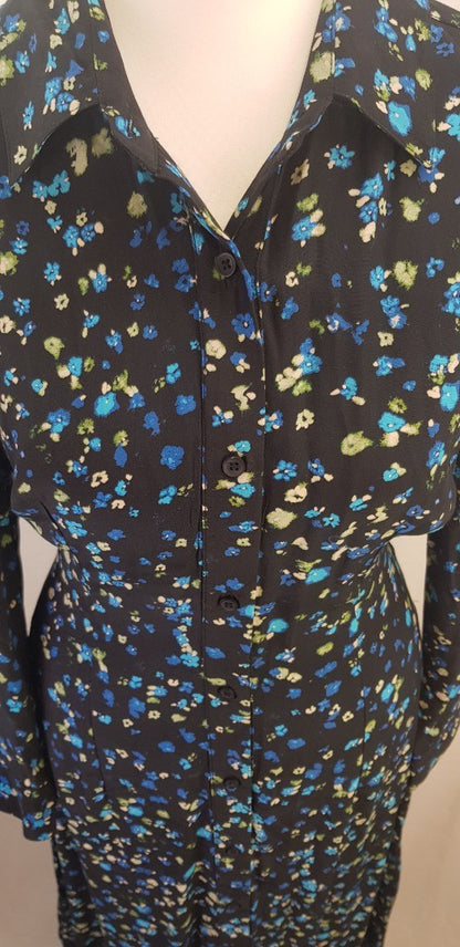 French Connection Floral Blue Green Black  Shirt Dress Size 8 BNWT