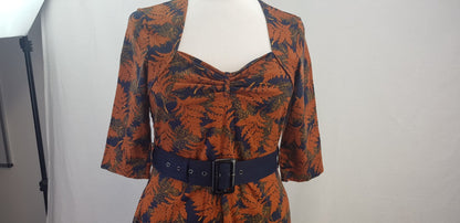 Joe Brown Navy Orange Midi Stretchy Dress Size 10 Excellent Condition