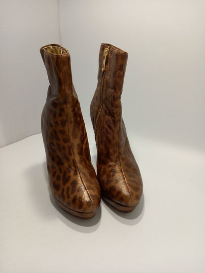 Ted Baker Boots Heeled, Women's Size 3 Faux Leather Leopard Print Ltd High Heels