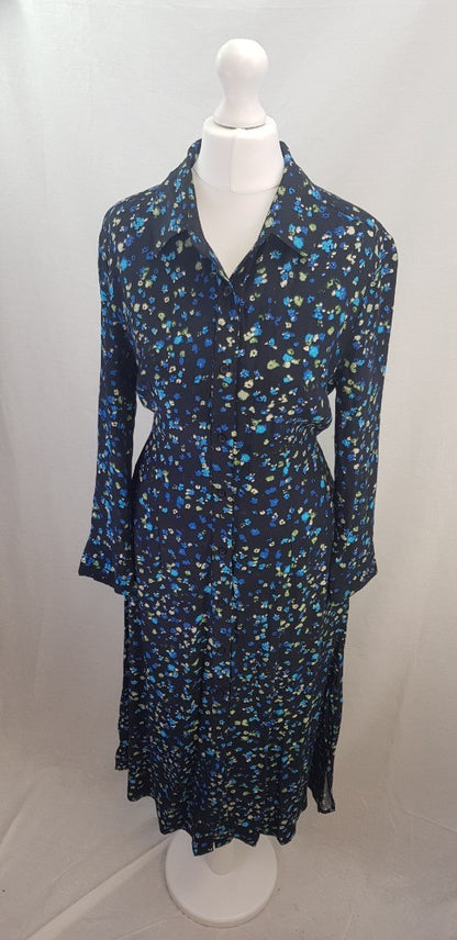 French Connection Floral Blue Green Black  Shirt Dress Size 8 BNWT