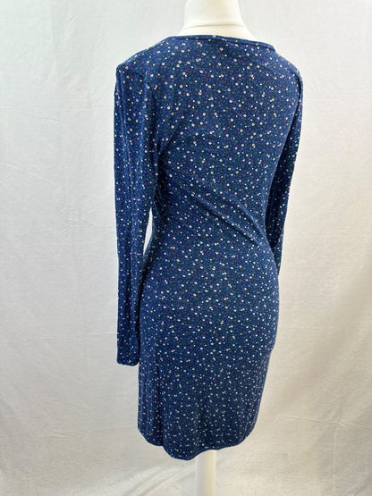 Jumping Ships Blue Stretchy Floral Dress Size 8 VGC