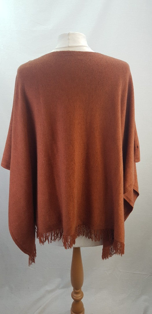 E-Woman Burnt Orange Poncho Fringe Detail Size L BNWT