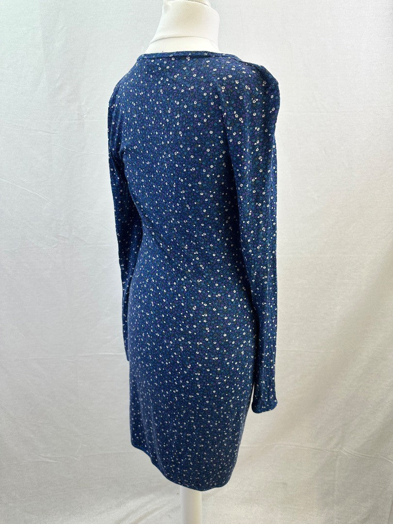 Jumping Ships Blue Stretchy Floral Dress Size 8 VGC