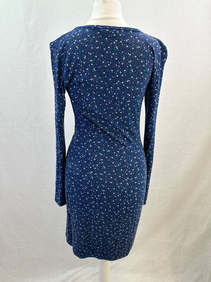 Jumping Ships Blue Stretchy Floral Dress Size 8 VGC