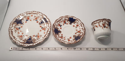 Vintage Tea Set Trio Blue Orange Gold  (x3 sets) 9 Pieces VGC