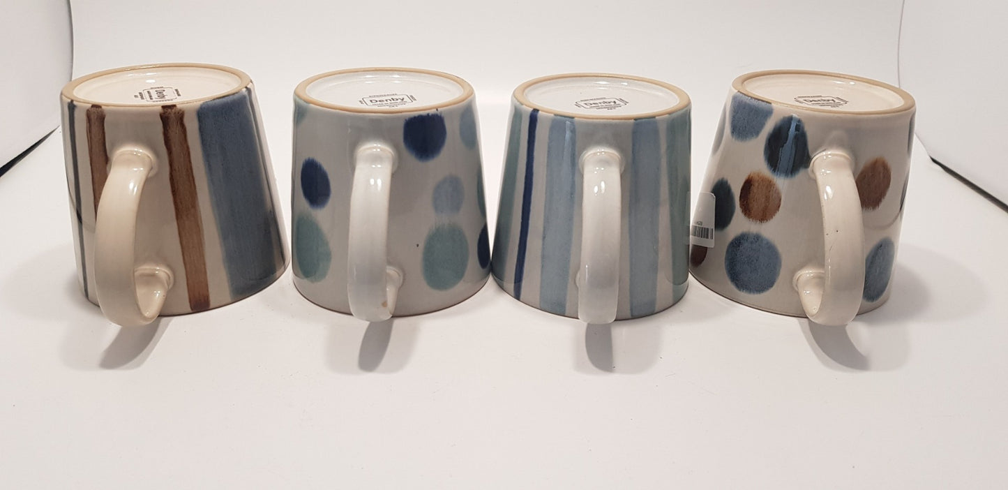 Denby Mugs x4 Green Blue Brown Stripes Spots GC