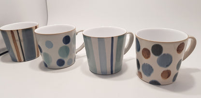 Denby Mugs x4 Green Blue Brown Stripes Spots GC