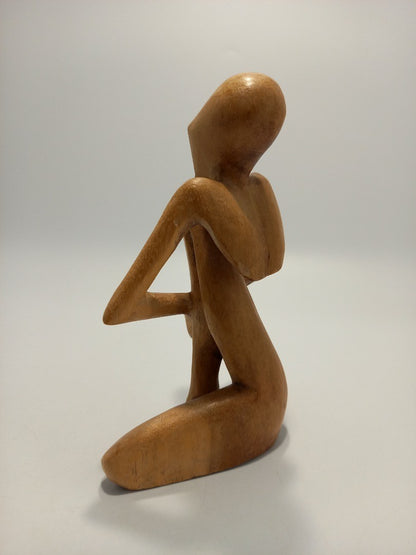 Carved Wooden Yoga Meditating Pose Statue of Praying Man Ornament 8"