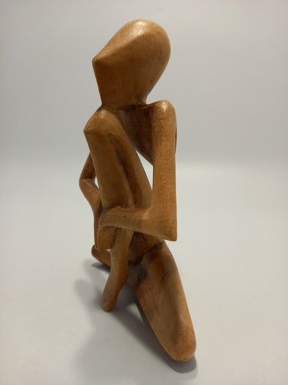 Carved Wooden Yoga Meditating Pose Statue of Praying Man Ornament 8"