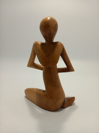 Carved Wooden Yoga Meditating Pose Statue of Praying Man Ornament 8"