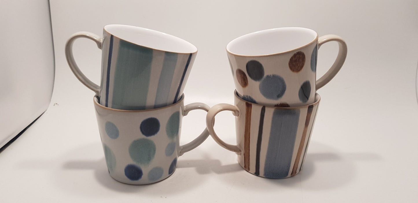 Denby Mugs x4 Green Blue Brown Stripes Spots GC