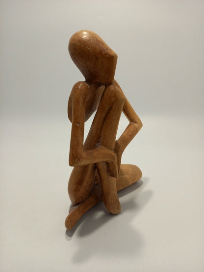 Carved Wooden Yoga Meditating Pose Statue of Praying Man Ornament 8"