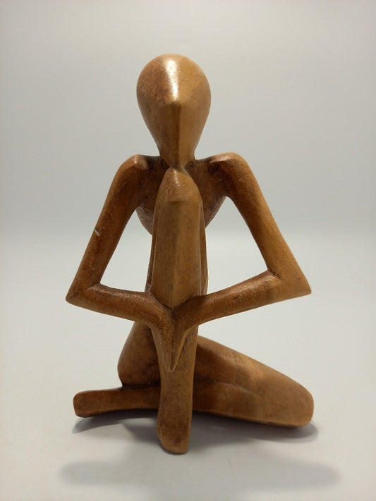 Carved Wooden Yoga Meditating Pose Statue of Praying Man Ornament 8"