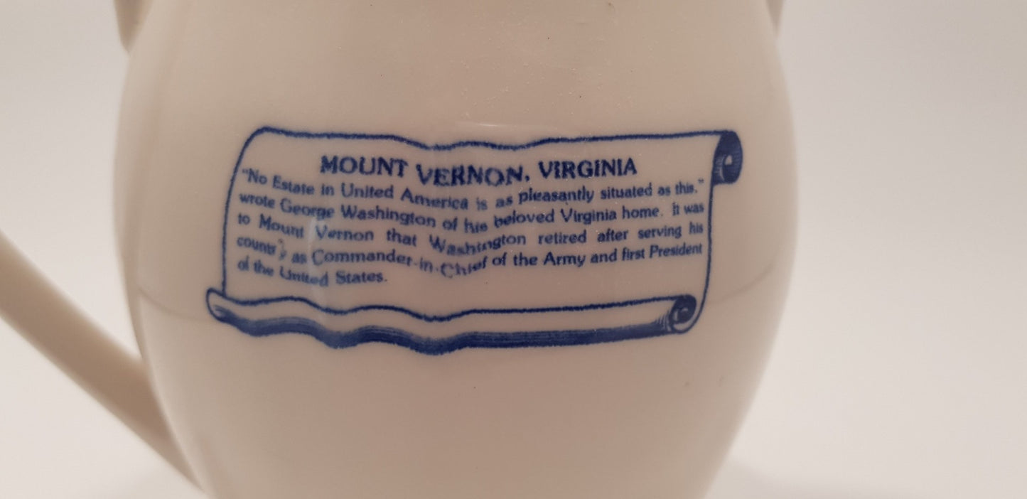 Mount Vernon Large Blue White Pitcher Jug Excellent Condition