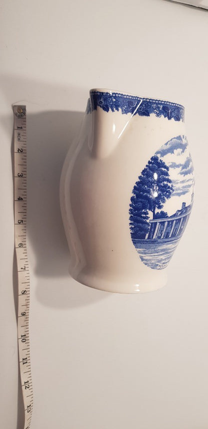 Mount Vernon Large Blue White Pitcher Jug Excellent Condition