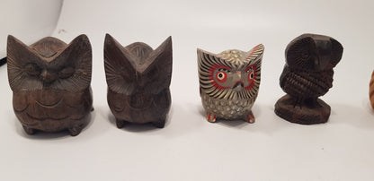 Collection of 8 Decorative Wooden Owl Ornaments VGC