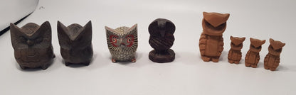 Collection of 8 Decorative Wooden Owl Ornaments VGC