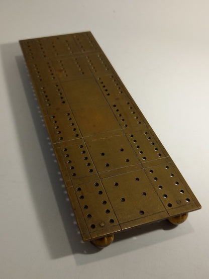 Brass Cribbage Board Vintage with Intricate Etched Detailing - Collectible Game