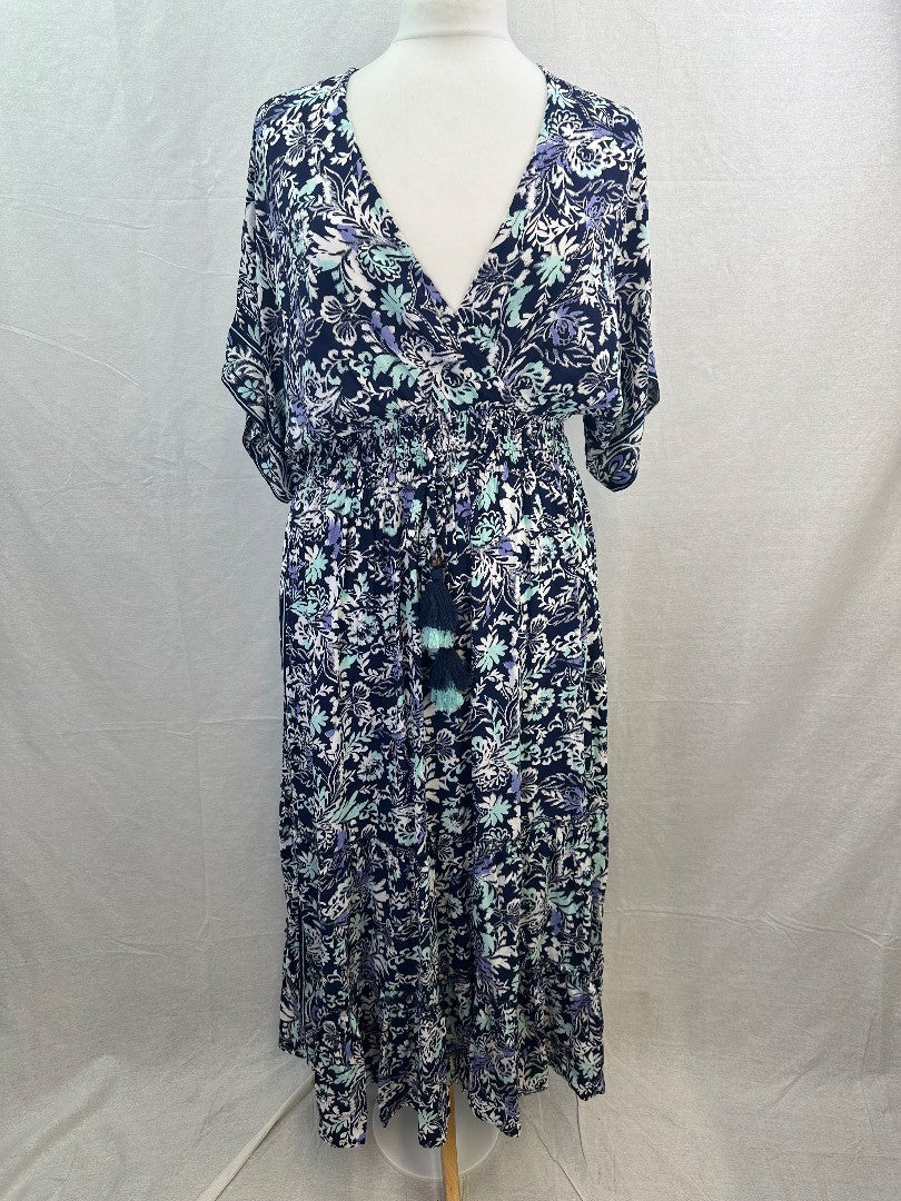 Joe Brown BoHo Floral Long Dress Blue White Green Size 14 BNWT