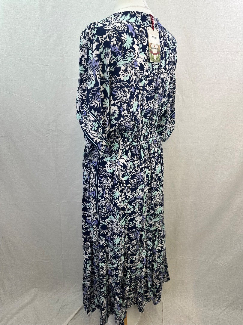 Joe Brown BoHo Floral Long Dress Blue White Green Size 14 BNWT