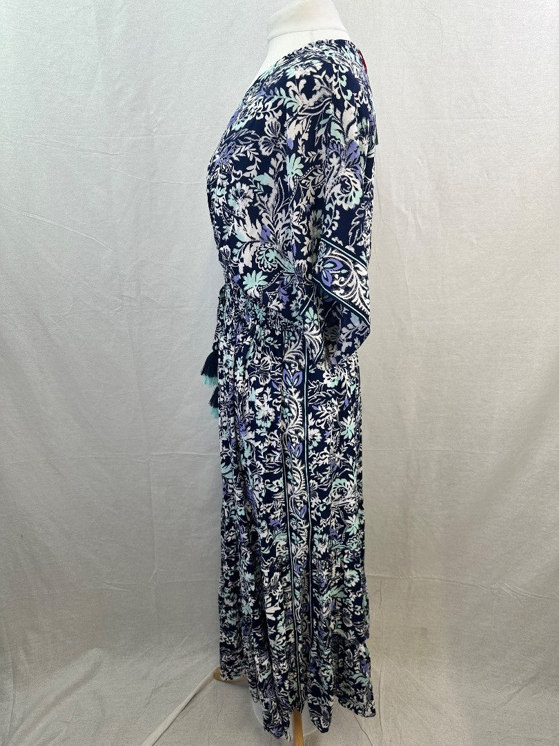 Joe Brown BoHo Floral Long Dress Blue White Green Size 14 BNWT