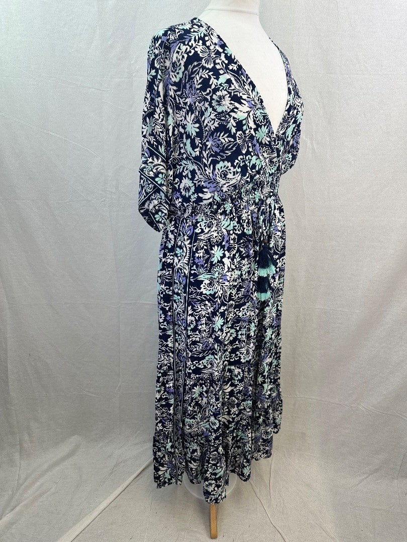 Joe Brown BoHo Floral Long Dress Blue White Green Size 14 BNWT