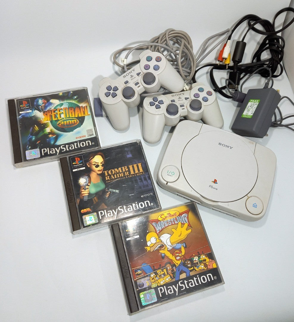 PlayStation 1 Console Bundle PS One SCPH-10 x3 Games Tomb Raider x2 Controllers